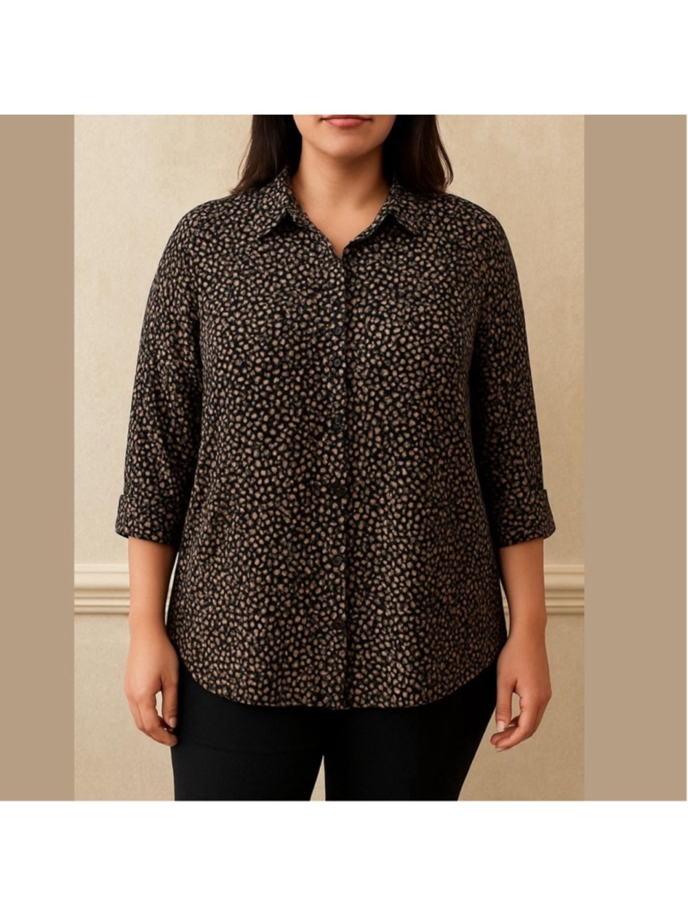 MANGO Violeta 100% Cotton floral button down shirt adjustable sleeves Sz XL